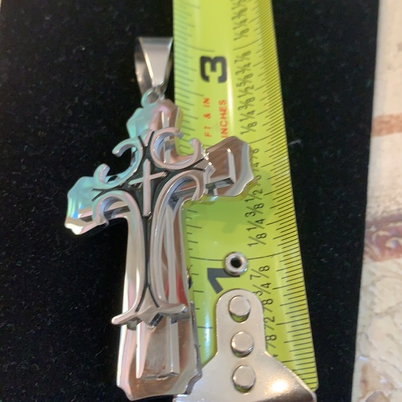 New Two Tone Stainless Steel Cross w/ Large Bail - Picture 10 of 10